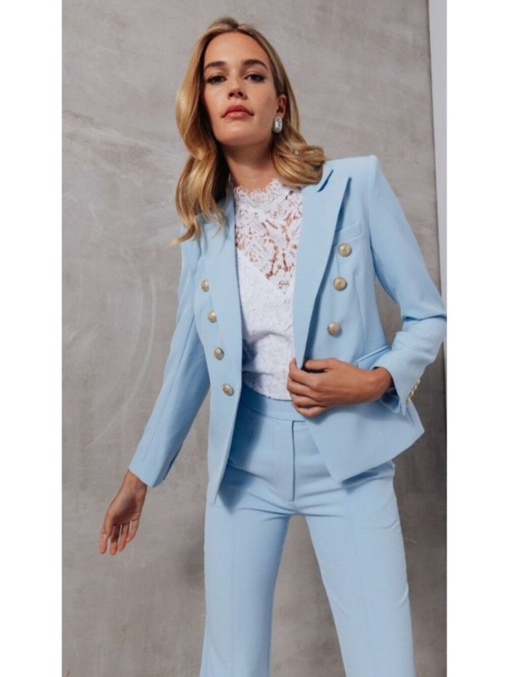 NWT GENERATION LOVE Delilah Crepe Blazer French Light Blue Size XXL Gold Buttons